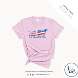 Custom Made Loves Jesus, Cows and America Too - Adult T-Shirt Stock Show Livestock - Livestock &amp; Co. Boutique