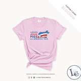 Custom Made Loves Jesus, Pigs and America Too - Adult T-Shirt Stock Show Livestock - Livestock &amp; Co. Boutique