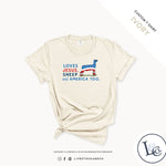 Custom Made Loves Jesus, Sheep and America Too - Adult T-Shirt Stock Show Livestock - Livestock &amp; Co. Boutique